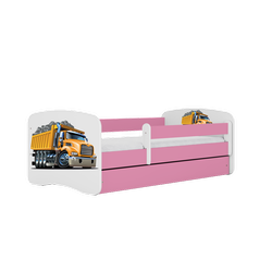 Łóżko 160 x 80 cm dla dzieci Babydreams biało/różowe z szufladą, wybór wzorów - motyw "Ciężarówka"